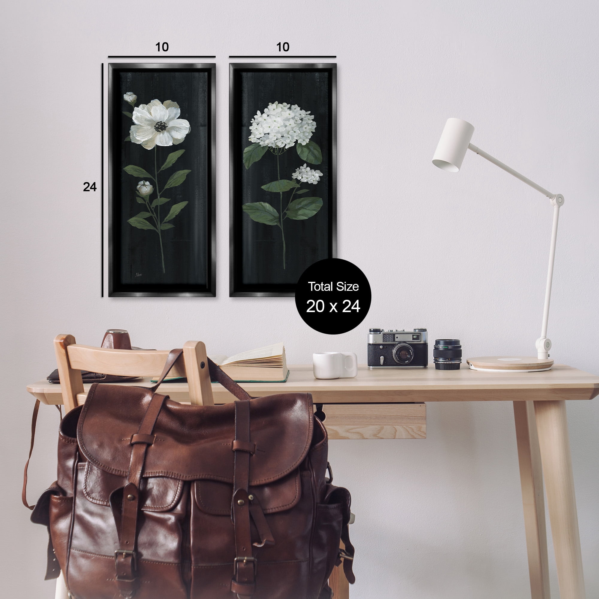 Stupell Industries Delicate White Flower Sprigs Botanical & Floral Painting Black Floater Framed Canvas Art Print Wall Art, 11 x 25, Set of 2