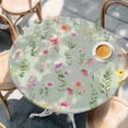 thumbnail image 2 of Pink Spring Floral Round Tablecloth, Fitted Table Cover with Elastic for 45"-54" Round Tables, Farmhouse Flowers Sage Green Leaves Table Cloth Outdoor Indoor Dinning Party Waterproof Tablecloths, 2 of 7