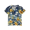 thumbnail image 5 of Girls Cute Summer Tops Size 10-12 Soft Casual Short Sleeve Crew Neck Girls Tops Basic Daisy Graphic Tees Girls Clothes Tunic Blouse Dark Blue 2-3 Years, 5 of 6