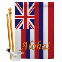 Breeze Decor BD-SS-HS-108121-IP-BO-D-US13-BD 28 x 40 in. Vertical Hawaii Americana States Impressions Decorative Double Sided House Flag Set with Pole & Bracket Hardware