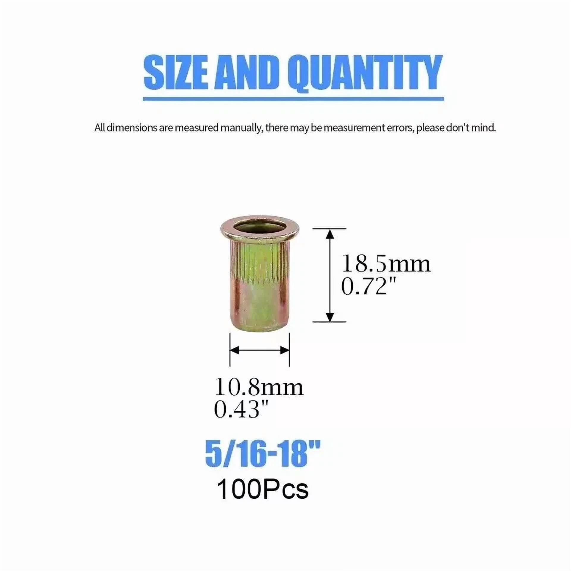 CIRCLE- 100 Pcs 5/16-18 Unc Carbon Steel Rivet Nut Flat Head Threaded Insert Nutsert Sae