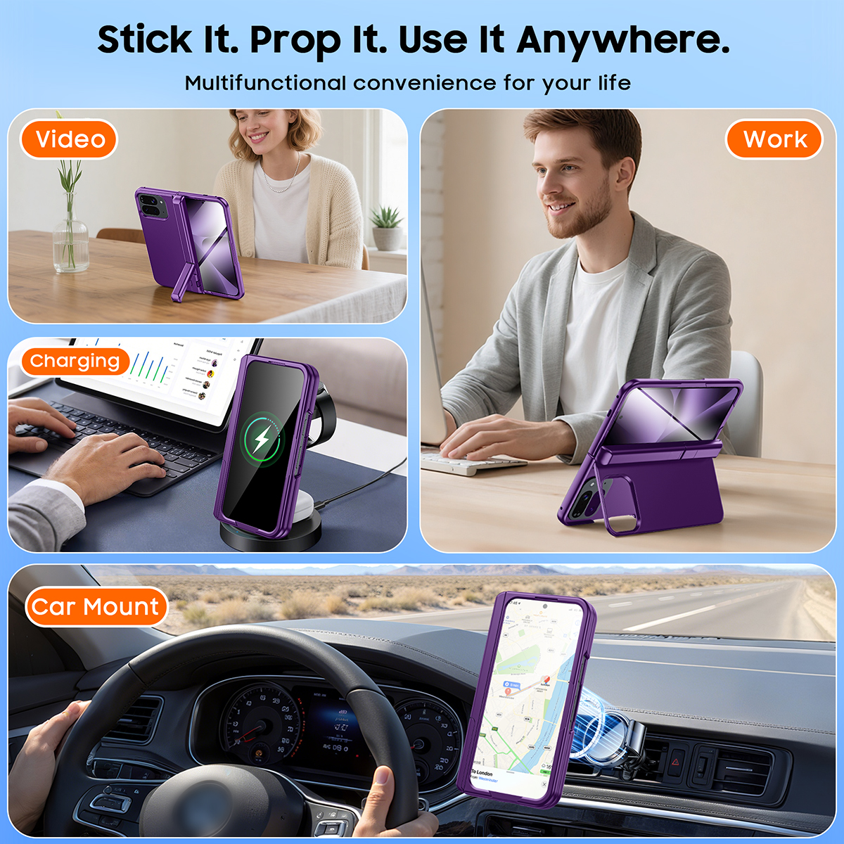 Vizvera Magnetic for Google Pixel 10 Pro Fold Case with Stand, Fit for Magsafe, Hinge Protection, Screen Protector, Built-in Hidden Kickstand, Slim Shockproof Phone Case-Purple