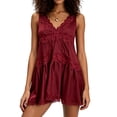 thumbnail image 2 of Women's Lace for Mini Dress Slip Dress V-Neck Summer Y2k Ruffle Hem Flowy Swing Boho Short Dresses Wine Red S, 2 of 8