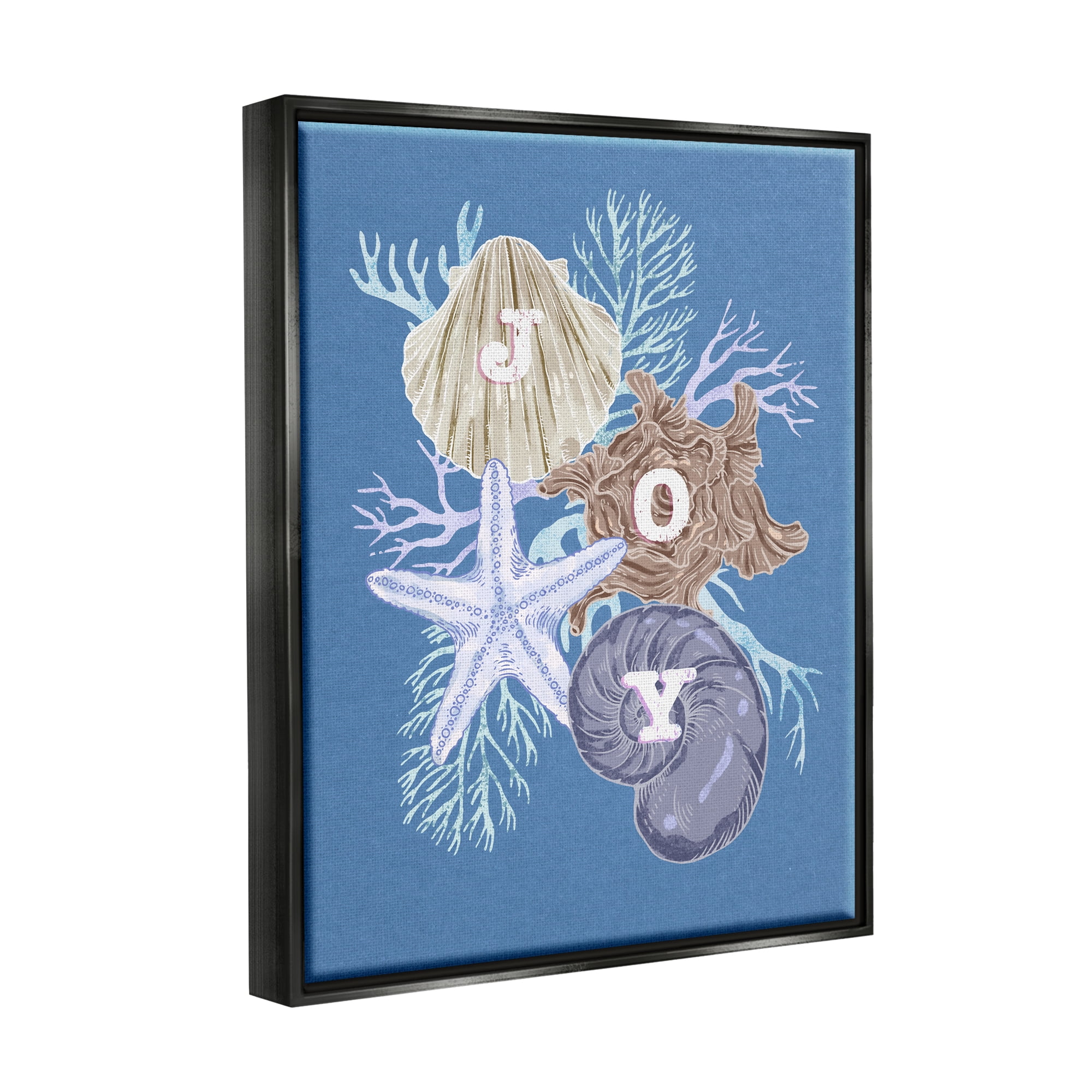 Stupell Industries Joy Nautical Holiday Seashells Holiday Painting Black Floater Framed Art Print Wall Art
