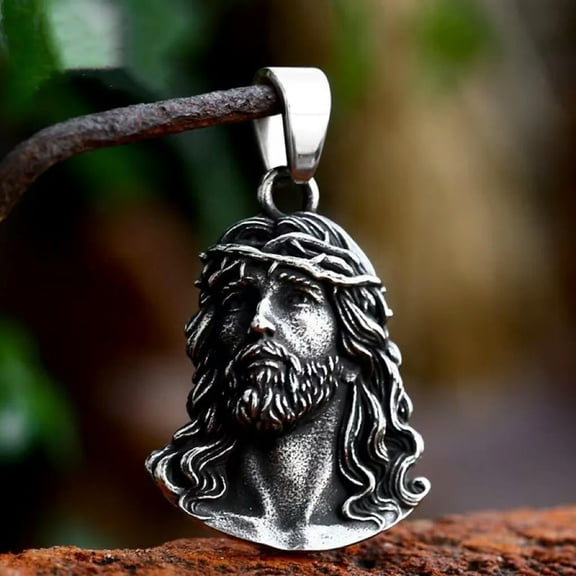 HOOUN Men's Silver Jesus Christ Face Pendant Lord's Prayer Necklace Stainless Steel