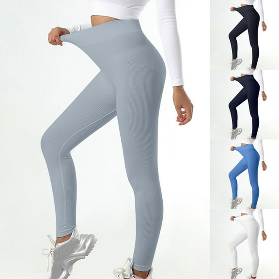 YOIAVAIOY Women's High Waist Yoga Pants Soft Body Sculpting Fitness Leggings Casual Athletic Daily Tights Gray M
