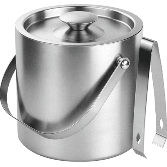 1L Stainless Steel Ice Bucket - Double-Wall Insulated Ice Buckets for Parties with Lid & Tongs, Large Drink Container Holder, Ideal for Freezer Cocktail Home Bar Accessories