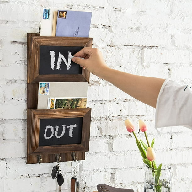 MyGift Rustic Brown Wood WallMounted Mail Sorter Rack with Chalkboard