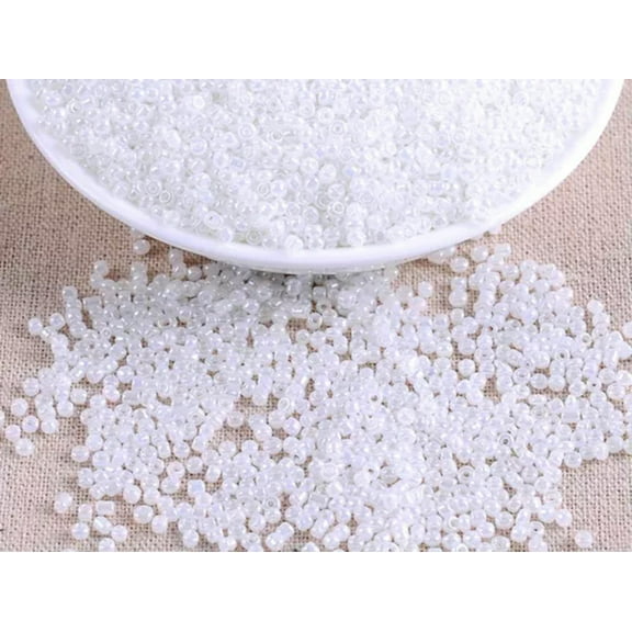 EOEMY 5000Pcs Ceylon Pearl Glass Beads 2mm (10/0) Storage Box Jewelry Making-Ceylon White