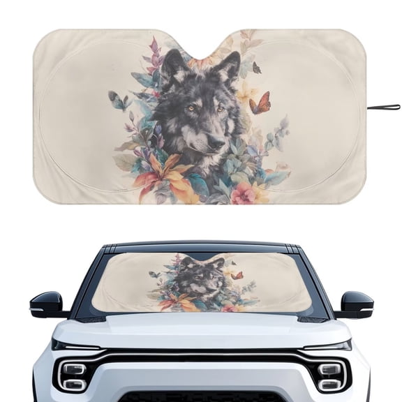 Xixirimido Car Windshield Sun Shade Foldable Sunshade Front Window Cover Sun Visor for Trucks SUVs Sedan Universal Car Interior Accessories, Wolf Butterfly Floral