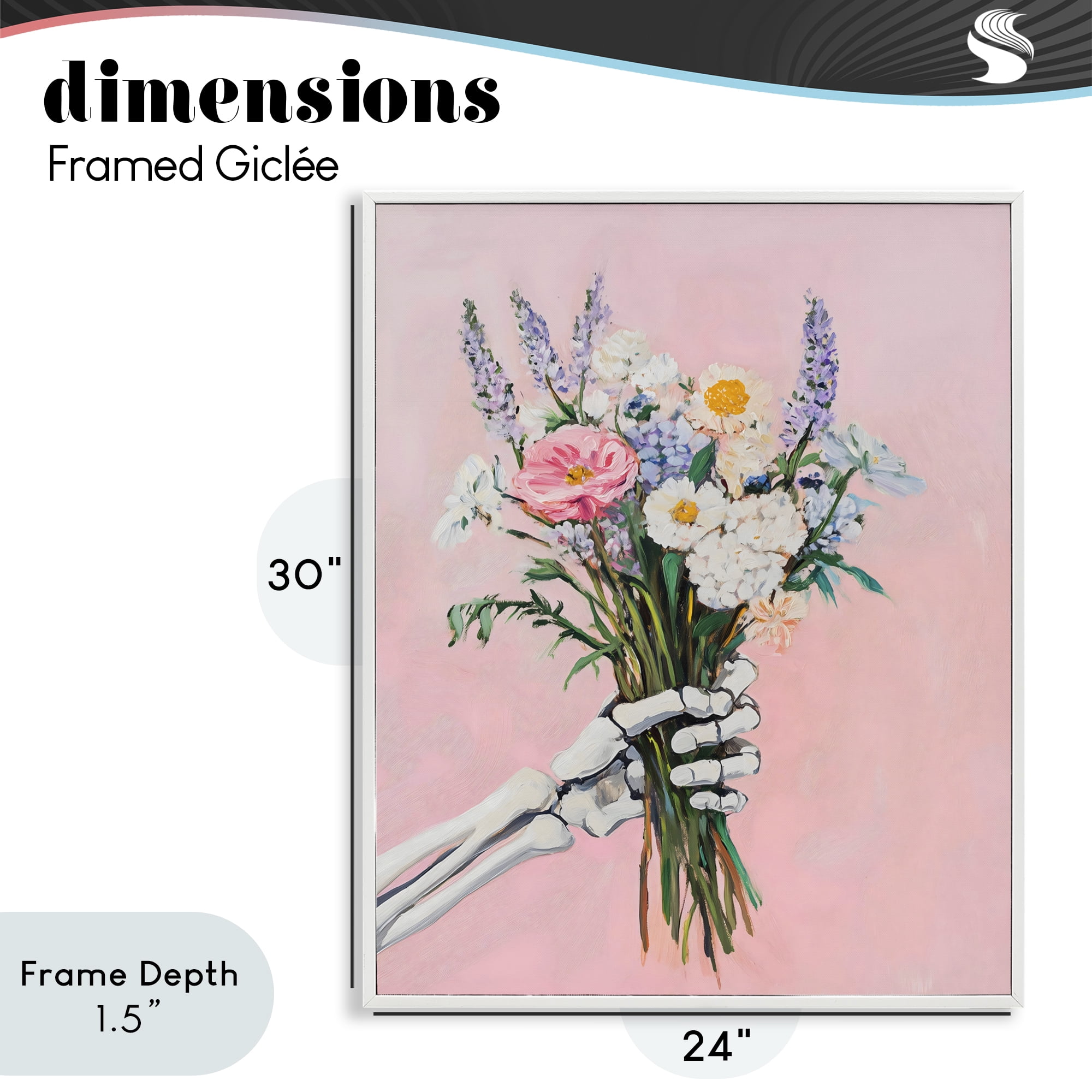 Stupell Industries Skeleton Hand Holding Flowers White Framed Giclee Art, design by The Prints Vibe