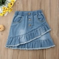 thumbnail image 2 of Kids Toddler Girl Denim Mini Skirts Elastic Waist Button Ruffles Jeans Skirt A Line Short Pleated Skirt with Pockets, 2 of 7