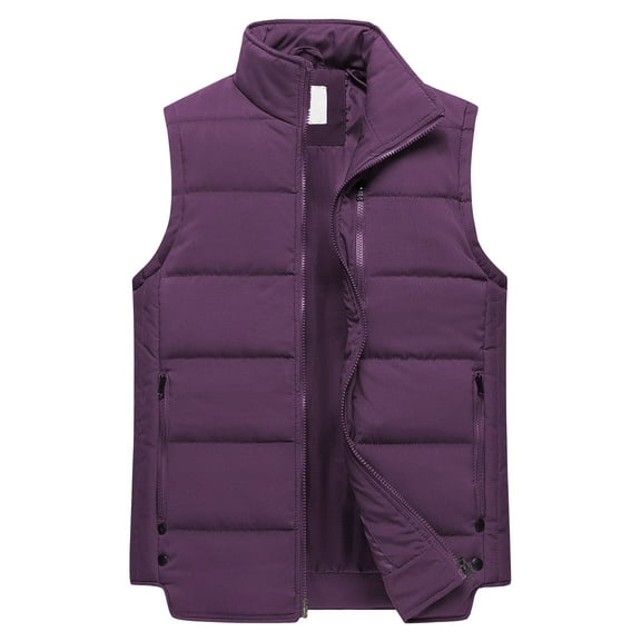 Chrisuno Women's Fashion Vest Stand Collar Lightweight Gilet Quilted Padding Zip Up Insulated Vest Gilet Purple 2XL