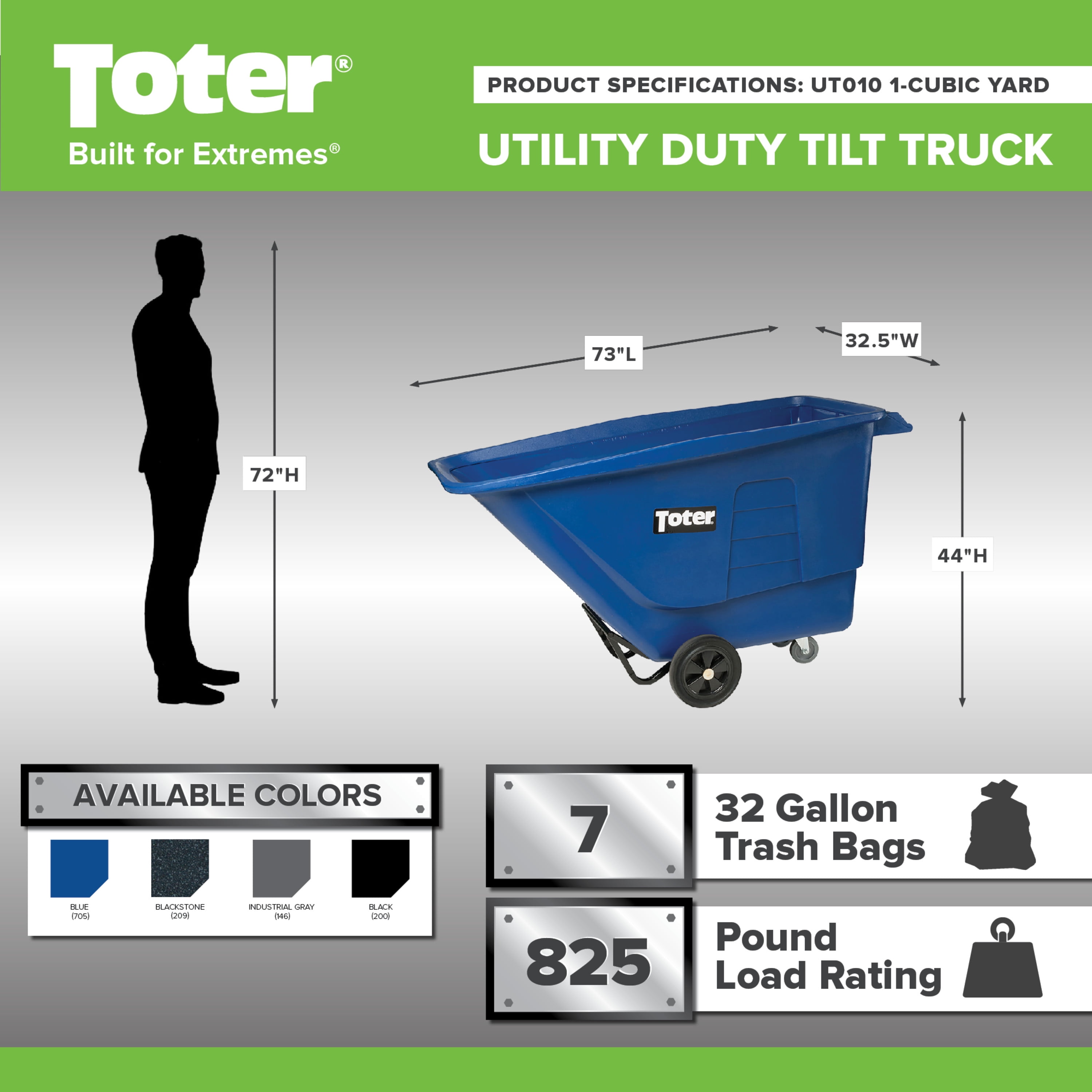 TOTER 1/2 cubic yard Utility Duty Tilt Truck UT005