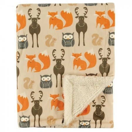 Hudson Baby Infant Boy Plush Blanket with Faux Shearling Back, Forest, One Size