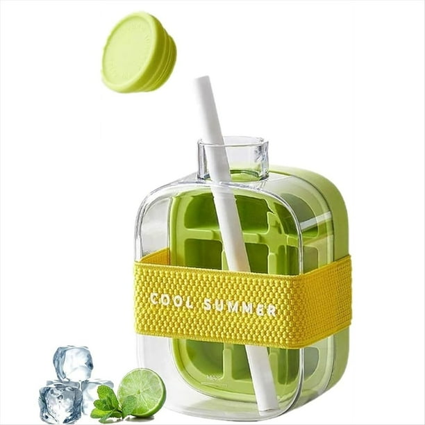 Combo de Bandeja para Cubitos de Hielo y Botella de Agua 2 en 1, con Tapa y Recipiente, Botella para Cubitos de Hielo, Fácil de Presionar para Liberar, para Congelador, 500 Ml A