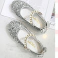 thumbnail image 4 of ZACPNCV Girls Dress Shoes Mary Jane Flower Girls Shoes Cute Princess Low Heels for School Wedding Party Silver 10-11 Years, 4 of 7