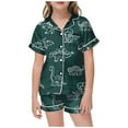 thumbnail image 1 of Pyjama en Satin pour Fille Imprimé Manches Courtes Chemise Boutonnée Ensemble de Nuit Ensemble de Pyjama Décontracté Pyjama pour Filles Pyjama pour Garçons Filles Mode, 1 of 5