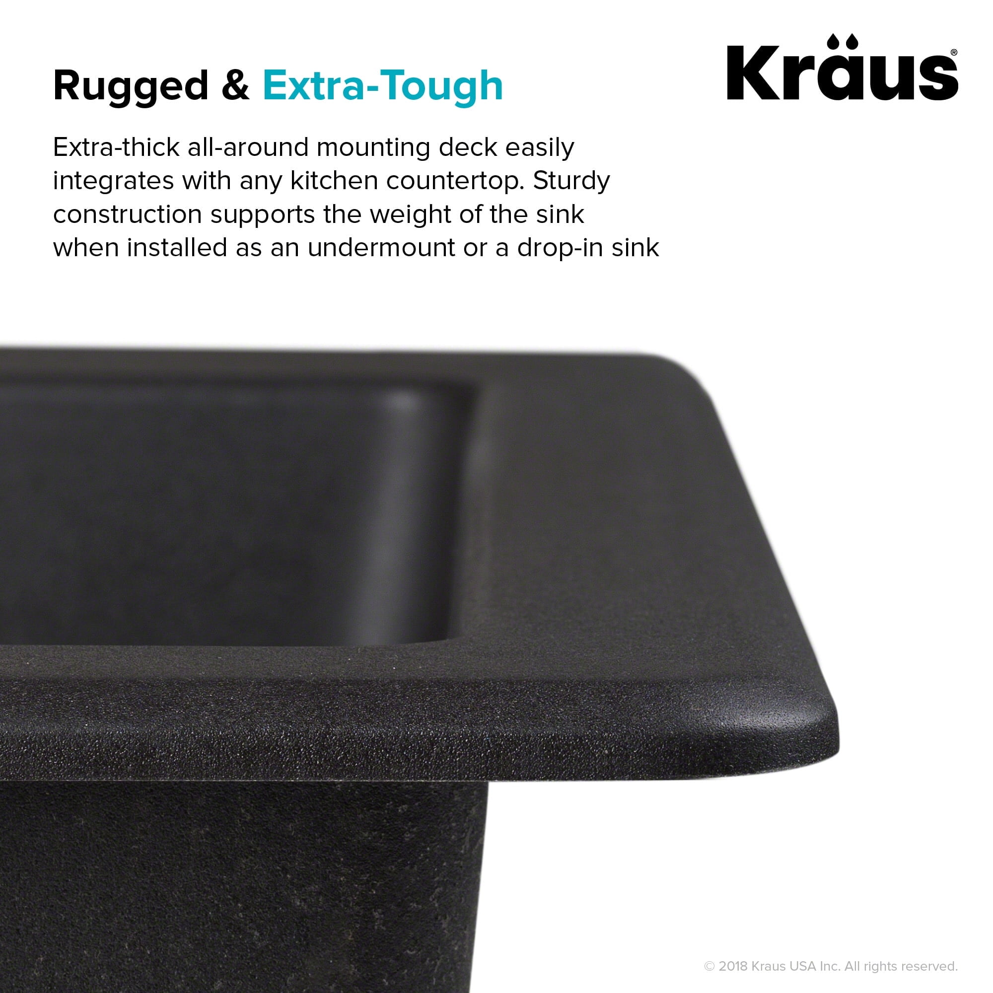 KRAUS Quarza 25 inch Dual Mount Single Bowl Granite Kitchen Sink and Strainer in Black