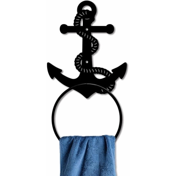 Metal Towel Ring Boat Anchor Rope Metal Hand Towel Holder Vintage Nautical Theme Wall Mounted Rope Towel Rack Solid Anchor Towel Ring for Hanging Towel Home Bathroom Wall Decoration colorful