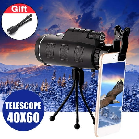 40x60 HD Waterproof Universal Phone Telescope,Focus Zoom Optical Lens Monocular Telescope+ Tripod Clip for Outdoor Starrysky Camping Hunting Traveling Christmas