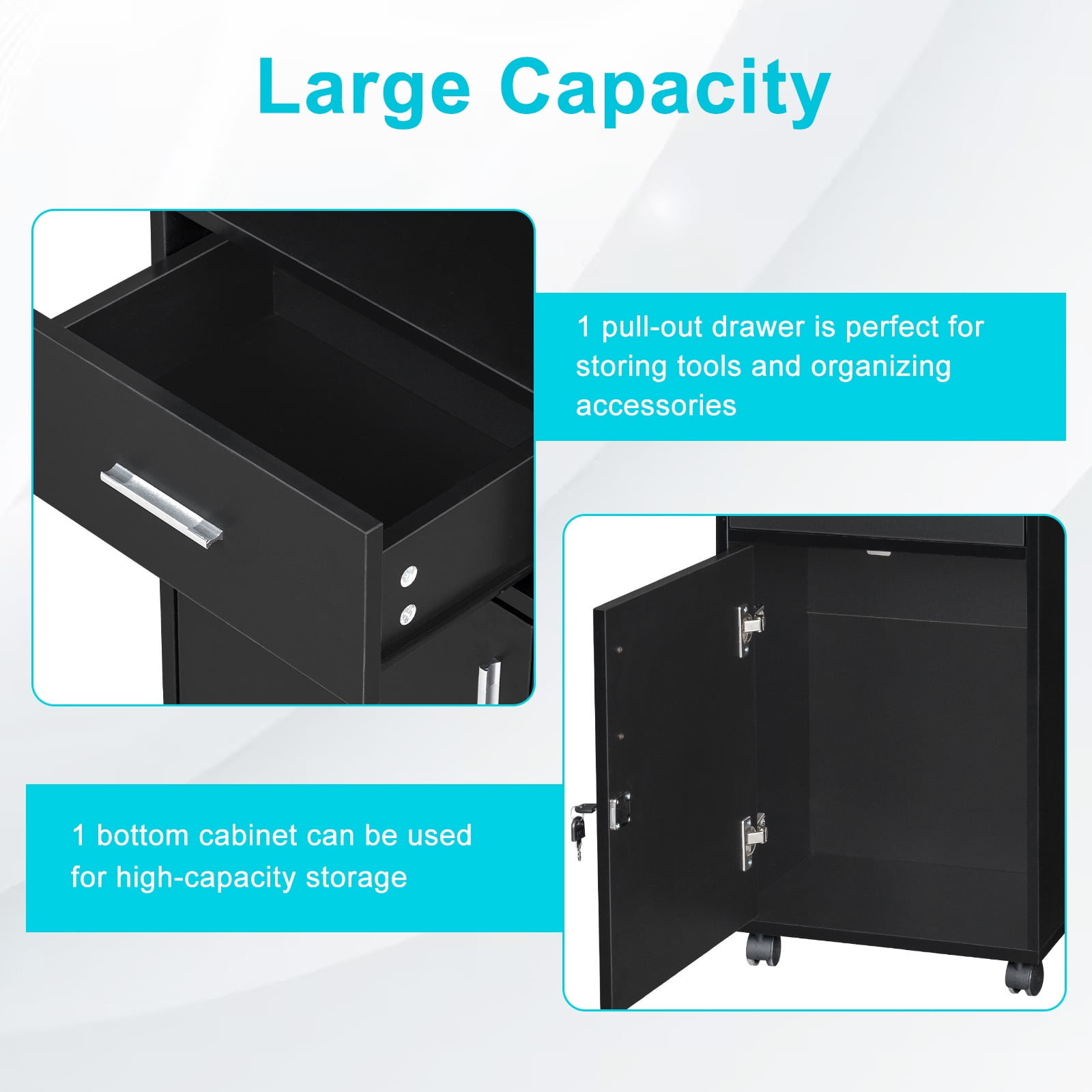 UBesGoo Beauty Salon Storage Cabinet, Lockable Barber Salon Station for Hair Stylist, Hair Styling Equipment for Beauty, Spa, Tattoo, Barber Shop, Black