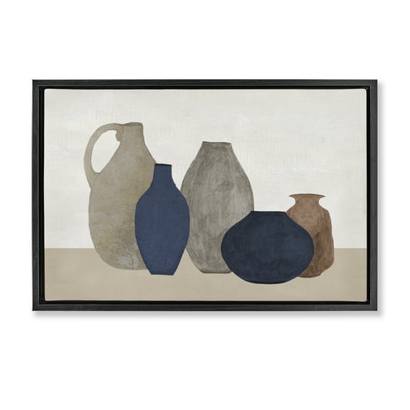 Stupell Industries Natural Hued Vases Abstract Painting Black Floater Framed Canvas Art Print Wall Art, 25 x 17