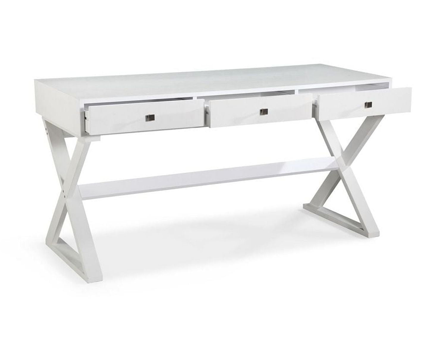 Bureau Willow en blanc, bureau en MDF, bureau blanc avec tiroirs, bureau blanc mat, bureau blanc avec pieds en bois, bureau blanc X-Base, bureau de salon, bureau, bureau de chambre