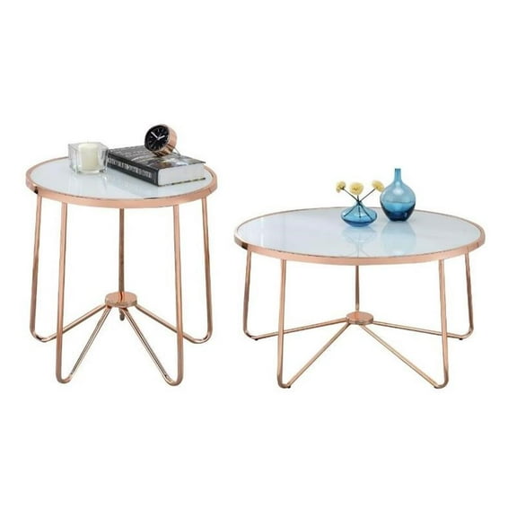 Home Square 2-Piece Furniture Set with Coffee Table and End Table in Rose Gold