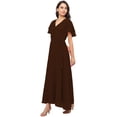thumbnail image 2 of eloria Women's Georgette Ankle Length V Neck Short Sleeve Waist Tie Long Dress, Color : Dark Brown | Size : XL, 2 of 5