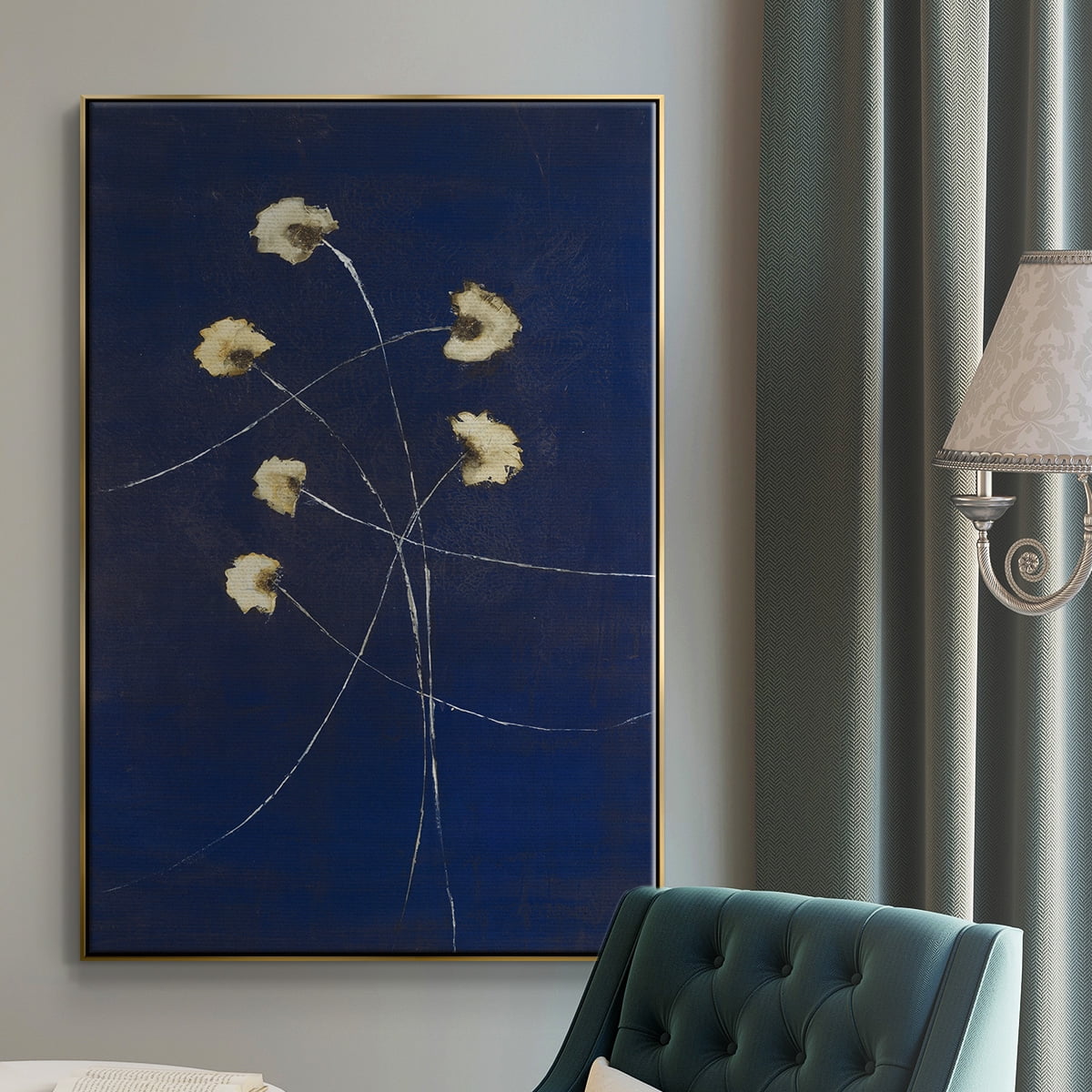 Indigo 2 Framed Premium Gallery Wrapped Canvas - Ready to Hang - 17 x 25 - Gold Floating Frame