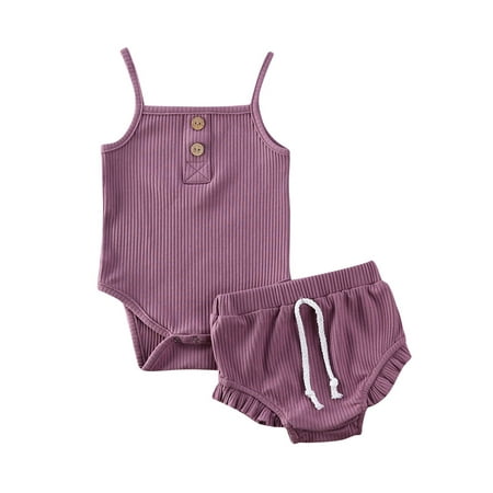 

Canis 2 Pcs Baby Girl Shorts Set Knitted Suspenders Jumpsuit + Short Pants Suits