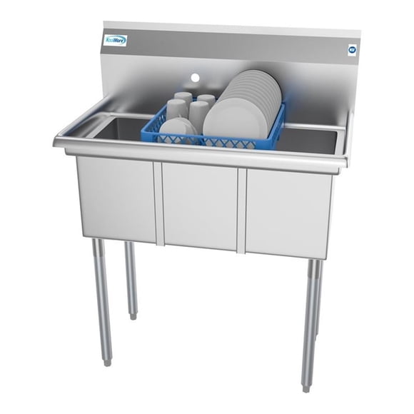 Koolmore 10x14x10 NSF 3-Compartment Stainless Steel Kitchen Sink in Silver
