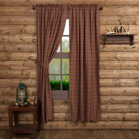 Cotton Curtain Panels Burgundy Red Rustic & Lodge Curtains Collin Rod Pocket Cotton Tie Back(s) Plaid Panel Pair ()