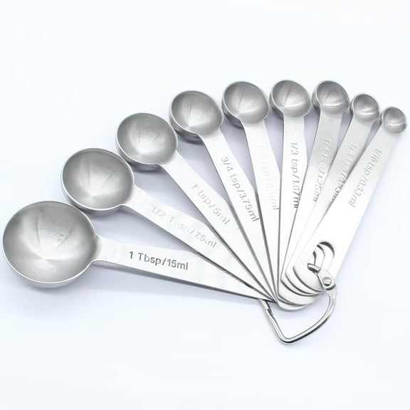 9 Pcs/Set Measuring Spoons Set,Stainless Steel Measuring Spoons & Tablespoons,1/16 tsp,1/8 tsp,1/4 tsp,1/3 tsp,1/2 tsp,3/4 tsp,1 tsp,1/2 tbsp,1 tbsp for Measuring Ingredients