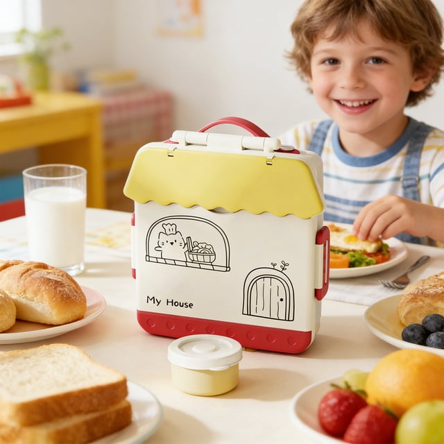 Amzcrzy Pla Stic Fo Od Container Children's Plastic Bento Box Lunch Box with Microwave Function Dedicated Fruit Preservation Box Food Grade Household Student Lunch Box Food Storage