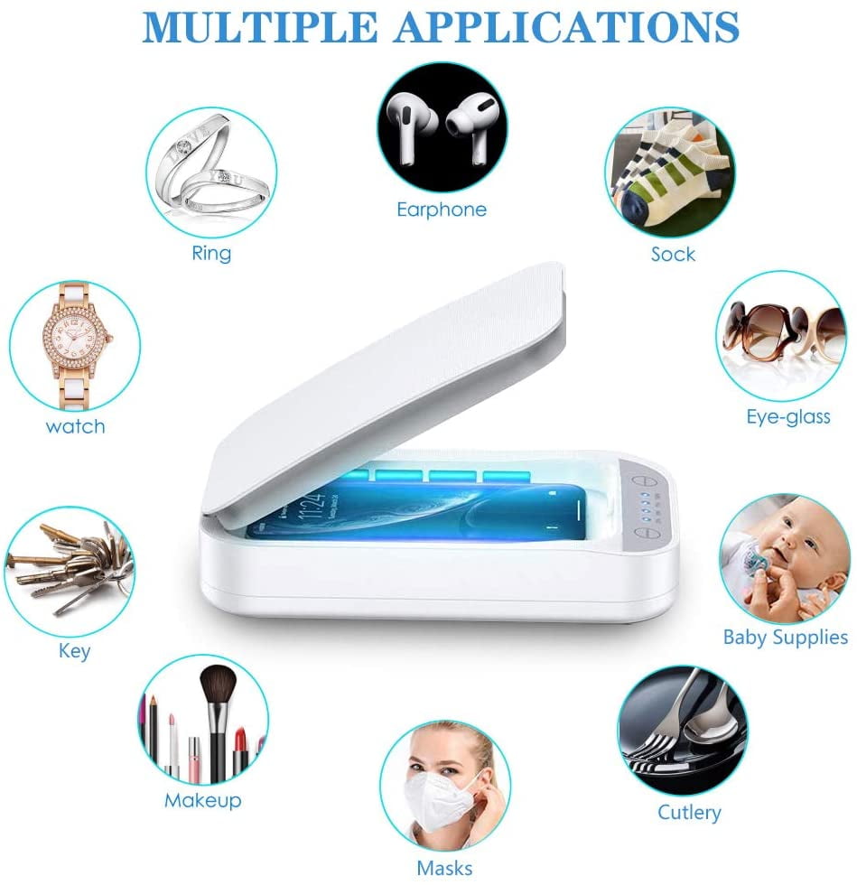 UV Cell Phone Sanitizer, Portable Ultraviolet Light Sterilizer Disinfection for Smartphones Makeup Tools Masks Toothbrush Jewelry Watch, Effective Sterilization Disinfector Box