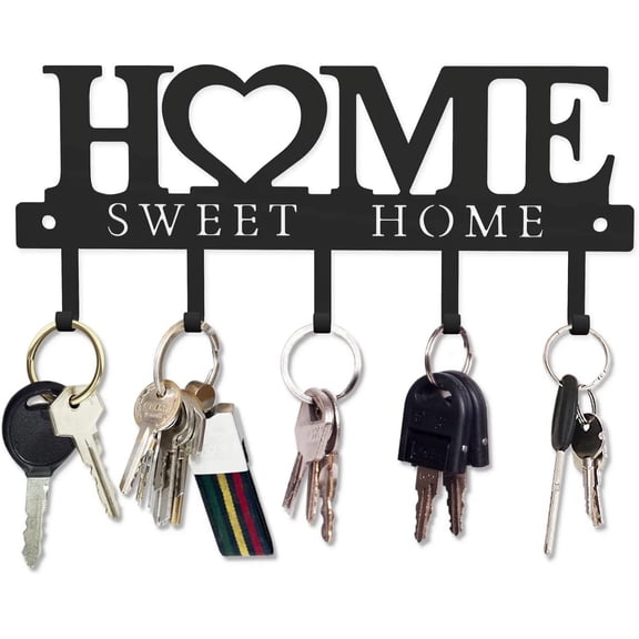Key Holder Hooks Organizer Hanger Rack Wall Mounted with Screws and Anchors Home Sweet Home Wall Metal Decor for Entryway Front Door Kitchen Hallway Garage Mudroom Office 9.8inches/25cm