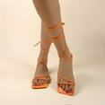 thumbnail image 3 of WIZUTIZ Flat Sandals for Women Dressy Sandals Women Elastic Prom Comfort Lace-Up Bandage Sandals Pull-On Square Toe Summer Shoes Low Heel (1"-2") Medium Solid Sandals Daily Up to 60% Off Orange, 3 of 3