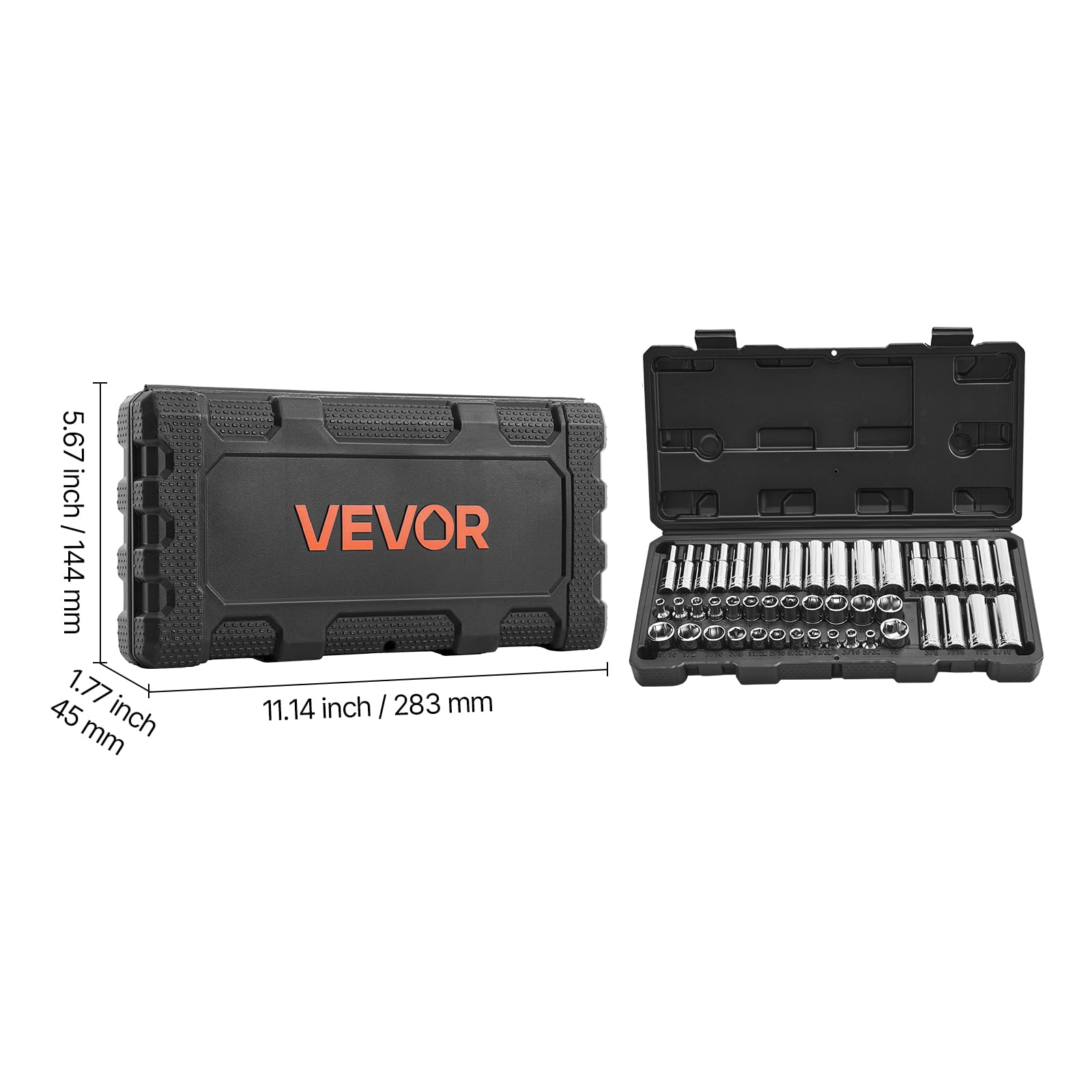 VEVOR Socket Set, 46 Pieces, 1/4 inch Drive Socket Tool Set, SAE and Metric Size, Deep and Standard, Mechanic Tool Kit with Storage Case, Chrome Plated CR-V Alloy Steel, for Automotive Repair