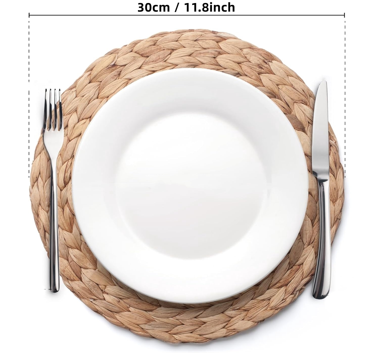Gixusil 8 Pcs Round Woven Placemats , Natural Water Hyacinth Place Mats, Boho Wicker Placemats, ,Water Hyacinth Table Mats for Dining Table (11.8 inch)