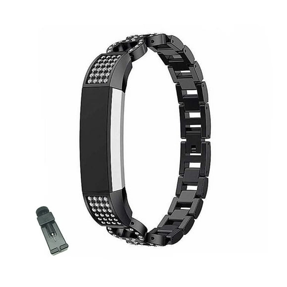 BZ Bling Stainless Steel Alta Watch Band Adjustable Wristband Replacement Watch Strap for Fitbit Alta/Alta HR For Women-Black