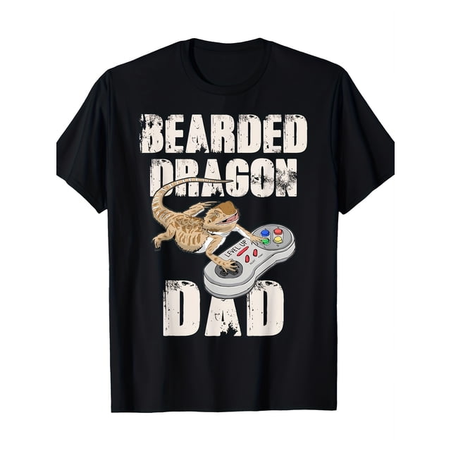 T-shirt 1 Pce Homme "Bearded Dragon Dad" Graphique Respirant Col Rond Été avec Design Rétro de Jeu Vidéo