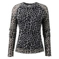 thumbnail image 4 of Telankuip Womens Lace Long Sleeve Tshirts Floral Leopard Print Mesh Crewneck Slim Fitted Going out Tops Soft Lightweight Comfortable Fashion Fall Winter Base Layer Tee Shirts 2025 Grey XXXL, 4 of 7