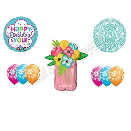 Mason Jar Flowers Birthday Party Balloons Decoration Supplies
