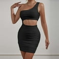 thumbnail image 4 of Uaswgudfs ​Chic Sleeveless Midi Dress - Summer 2025 Trend: One-Shoulder Cut-Out Bodycon with Wavy Texture & Figure-Hugging Design for Parties or Casual Nights Black M, 4 of 6
