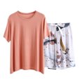 thumbnail image 1 of Conjunto de Pantalones Cortos de Mujer Color Sólido Cuello Redondo Manga Corta, Top Y Pantalones Cortos para el Uso Diario, Casual Y Fiesta, 1 of 3