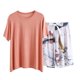 thumbnail image 1 of Conjunto de Pantalones Cortos de Mujer Color Sólido Cuello Redondo Manga Corta, Top Y Pantalones Cortos para el Uso Diario, Casual Y Fiesta, 1 of 3