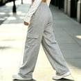 thumbnail image 5 of Costeam Womens Vertical Stitch Cargo Wide Leg Sweatpants Elastic Drawstring Waist Side Patch Cargo Pockets Soft Heather Knit Loose Straight Solid Color Casual Athletic Lounge Trousers, 5 of 8