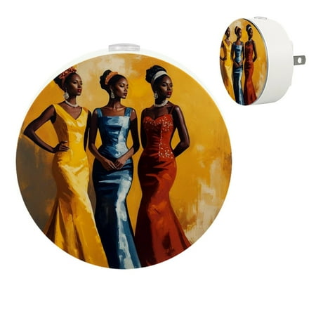 

Night Lights Plug Into Wall [2 Pack] Night Light for Kids LED Nightlight with Dusk to Dawn Sensor for Bathroom Decor Children Room African Women Oil Painting Art Ethnic Vintage